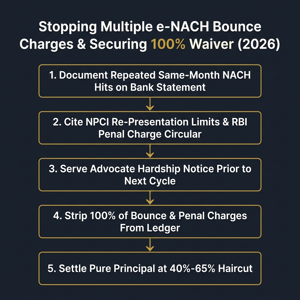 Multiple e-NACH & UPI Autopay Bounce Charges Harassment: RBI Rules & Settlement (2026) - Data Infographic