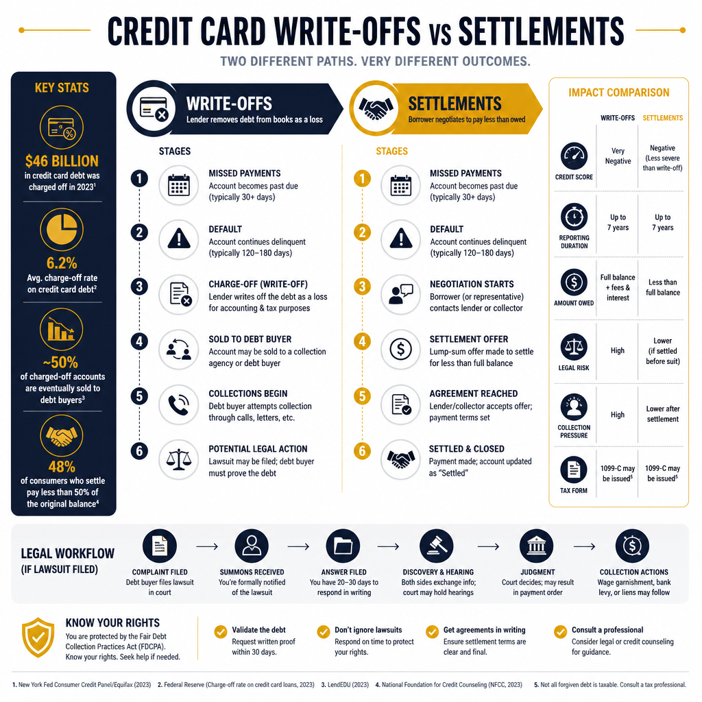 What Is the Difference Between Credit Card Write-Off and Settlement? - Data Infographic