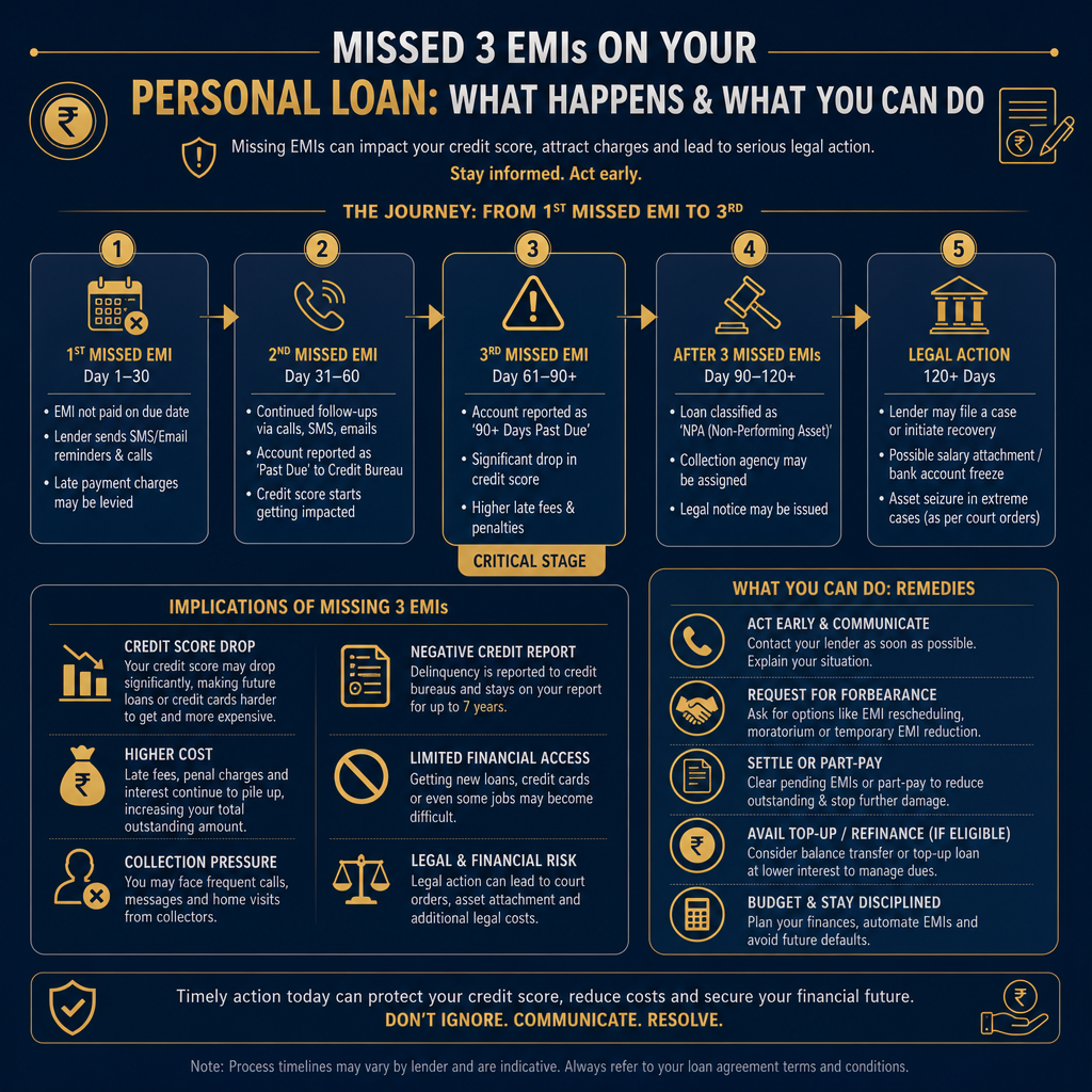 What Happens If You Miss Three Personal Loan EMIs? - Data Infographic