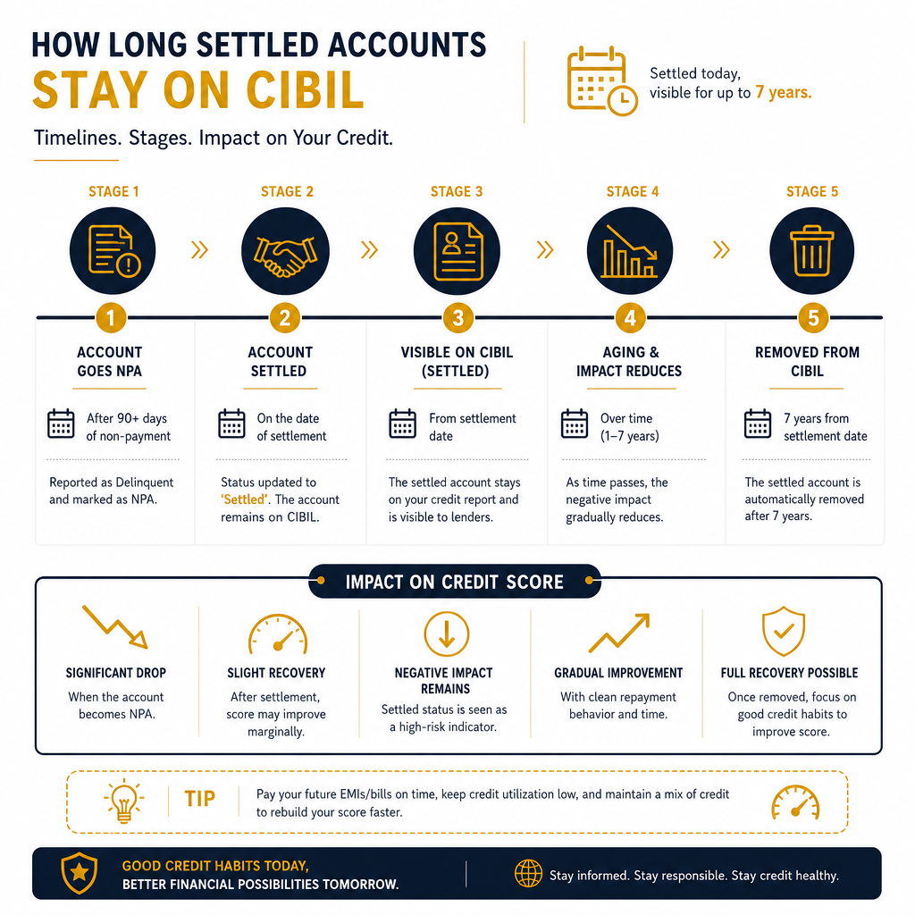 How Long Does a Settled Account Stay on CIBIL? (2026) - Data Infographic
