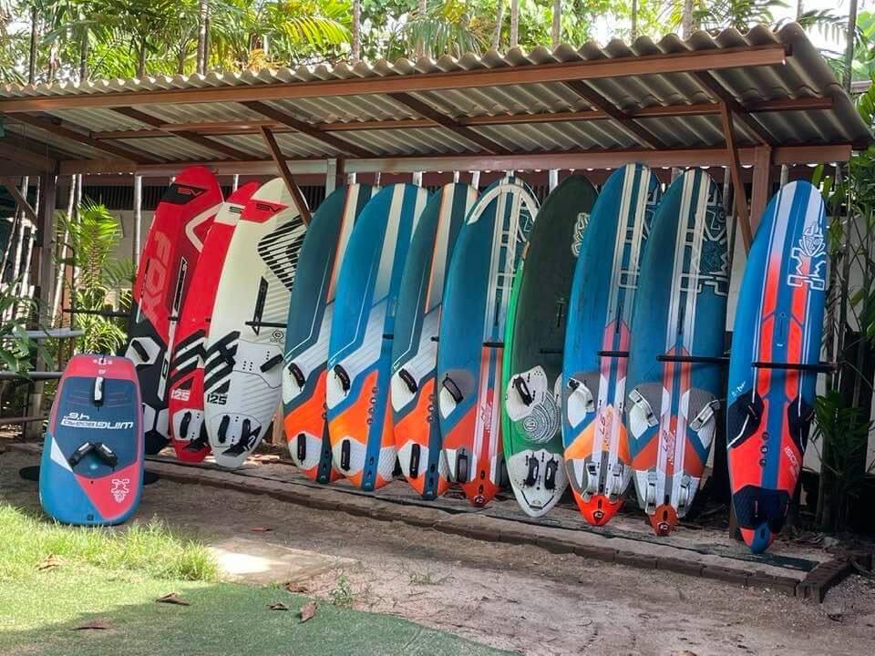 Covered windsurfing board storage