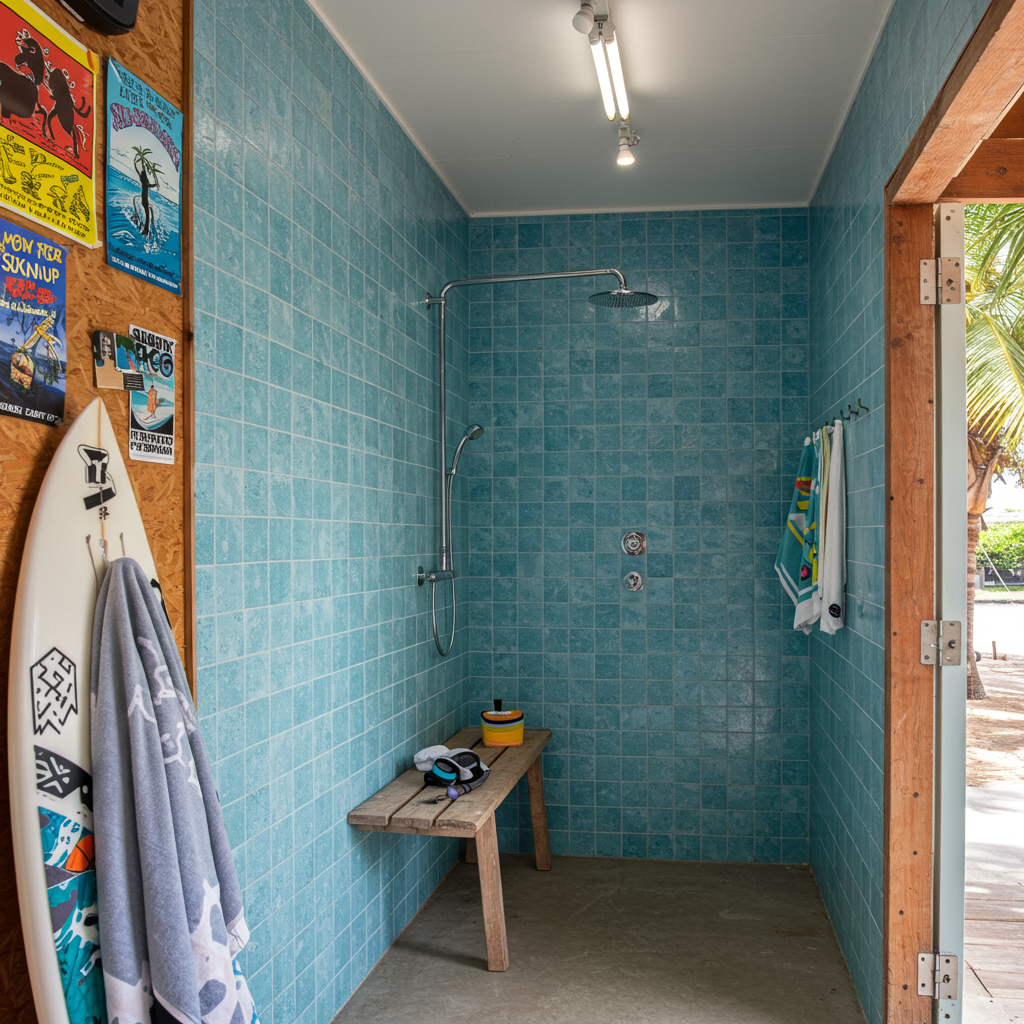 Shower room at a surf shop