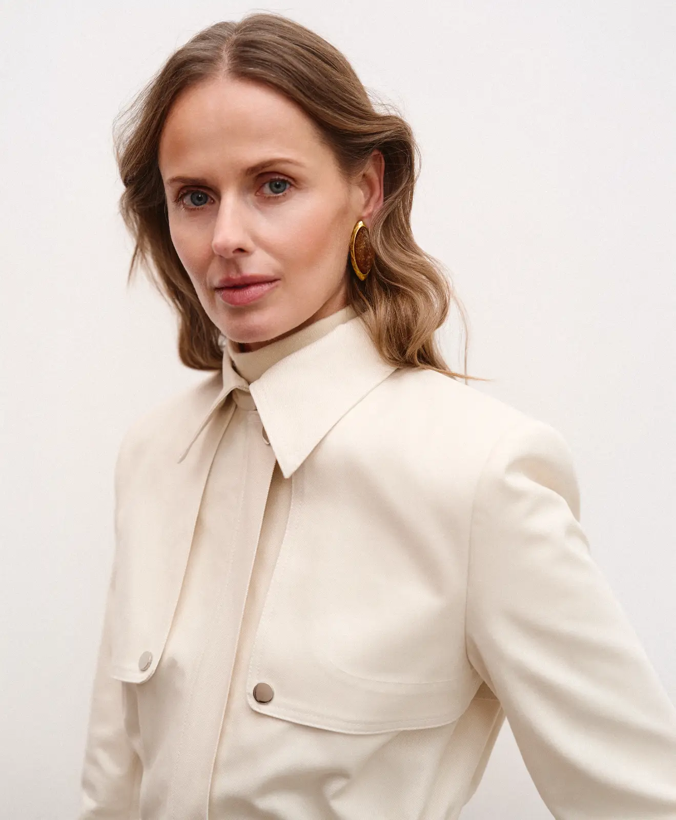 Elegant cotton jacket Socialite in a milky shade  in a classic old money aesthetic