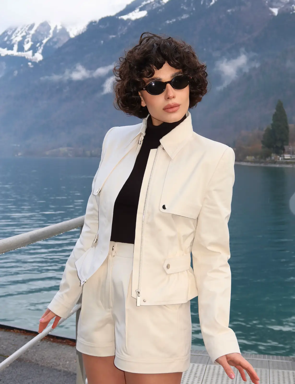 Elegant cotton jacket Socialite in a milky shade  in a classic old money aesthetic