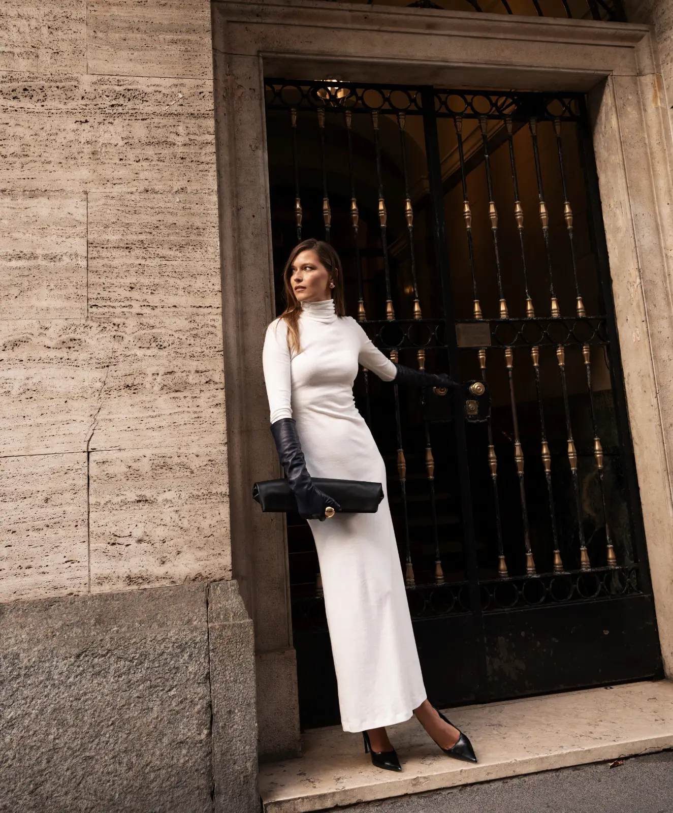 Classic designer maxi Avenue dress in white crafted from premium italian cotton