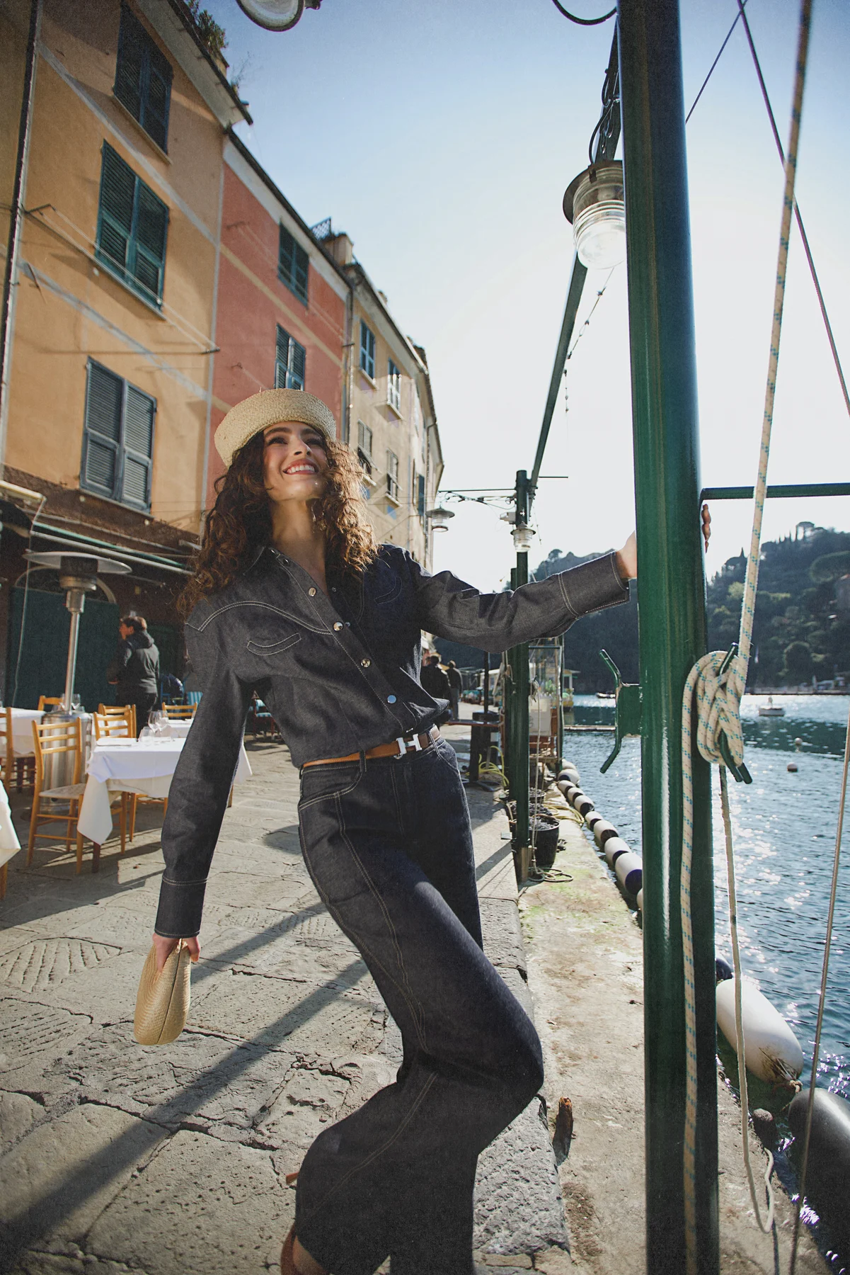 Designer tailored structured denim shirt with silver-tone snap buttons