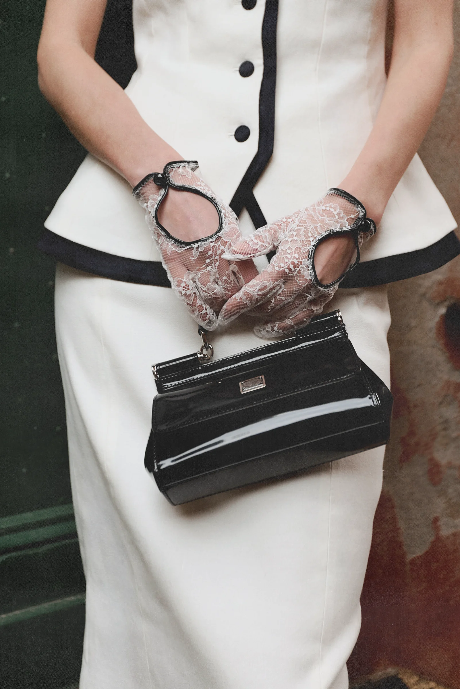 Grazia luxury sheer evening white lace gloves with floral pattern