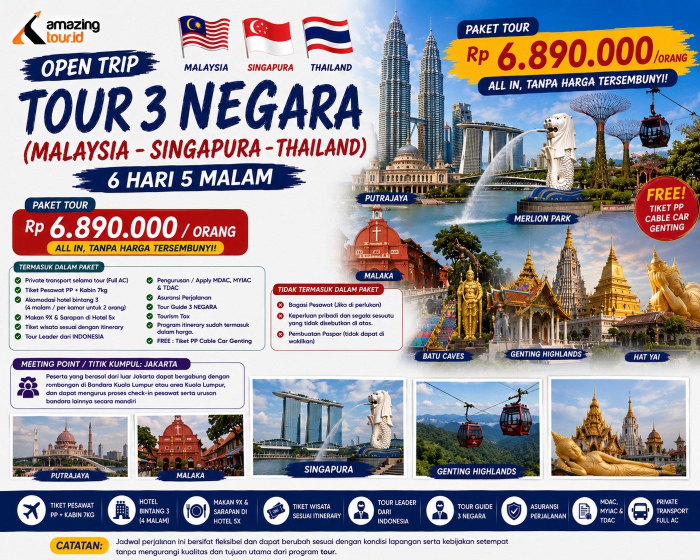 Open Trip 3 Negara Malaysia – Singapura – Thailand -