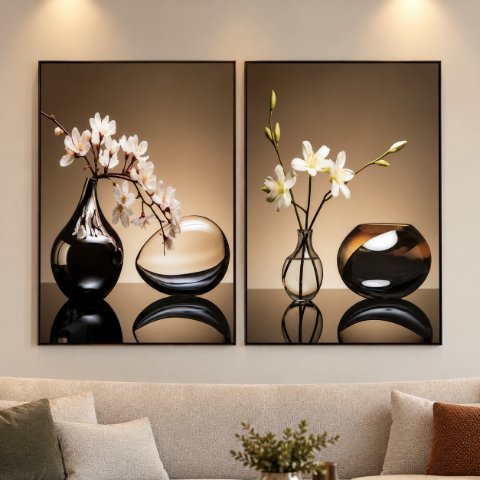 Quadro vaso Preto fundo bege