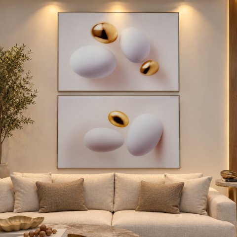 Quadro bolas brancas e douradas