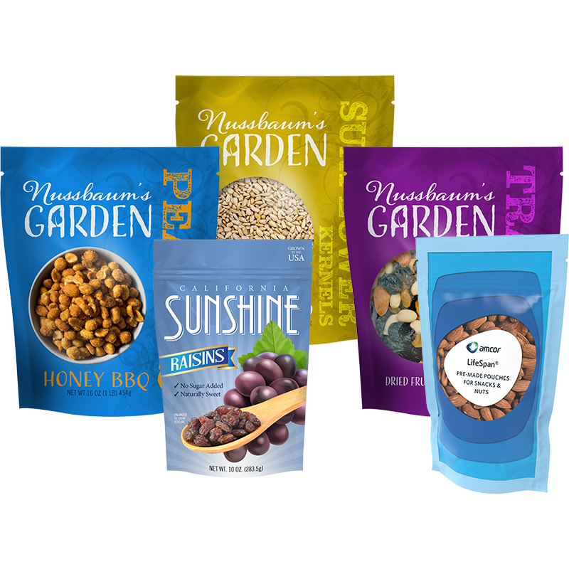 Pre-made Pouches for Snacks, Nuts, Seeds, and Confectionary