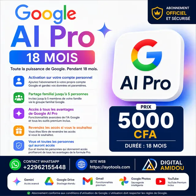 Abonnement Google AI Pro – 18 Mois