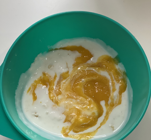 Iaurt de capra,biscuite si piure de mango🥭