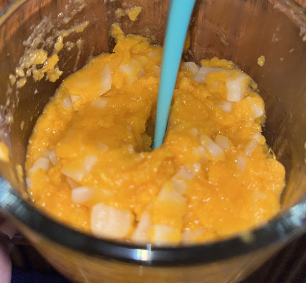 Piure de cartof dulce cu paste zoo