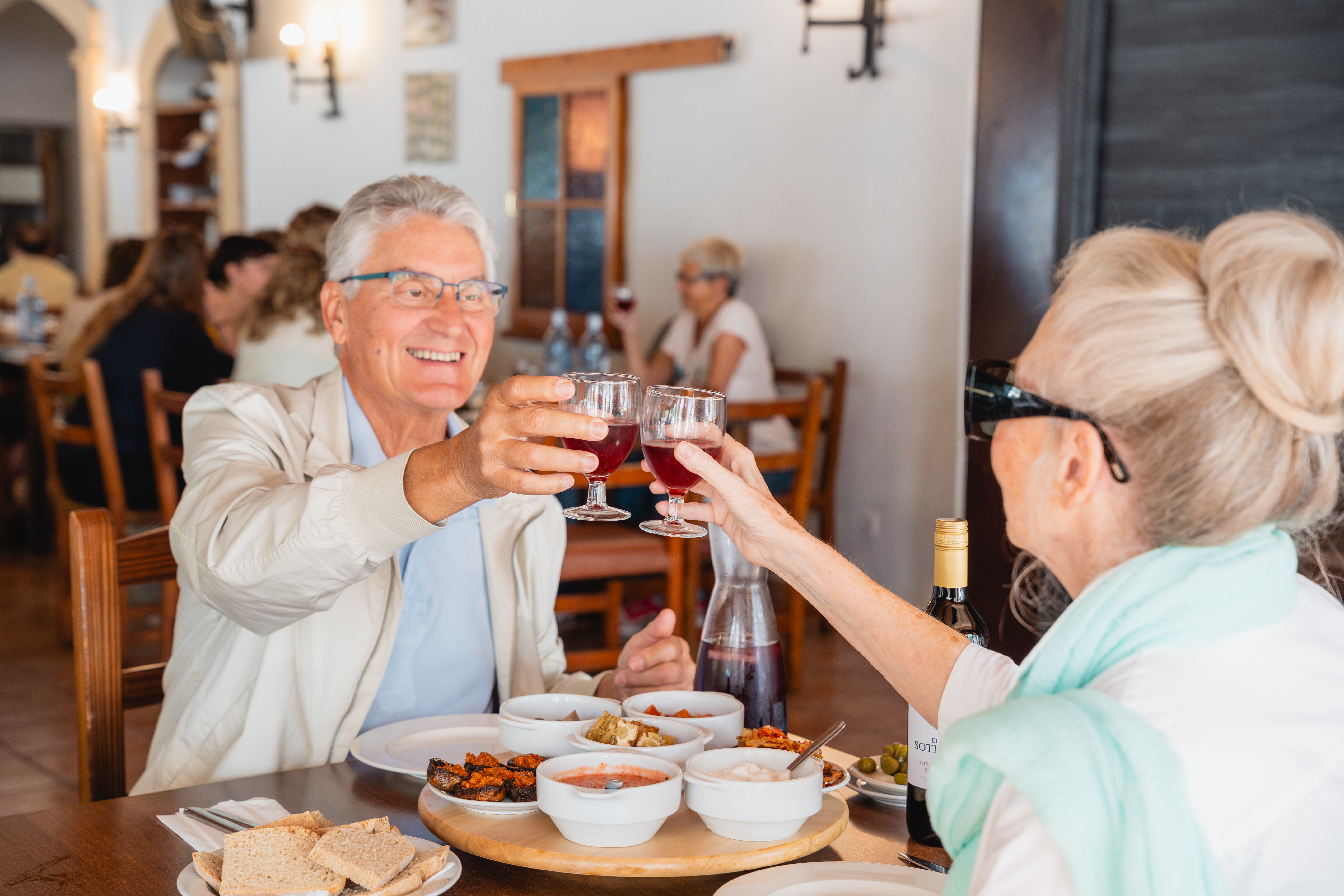 A table set with a delicious traditional Mallorcan lunch.