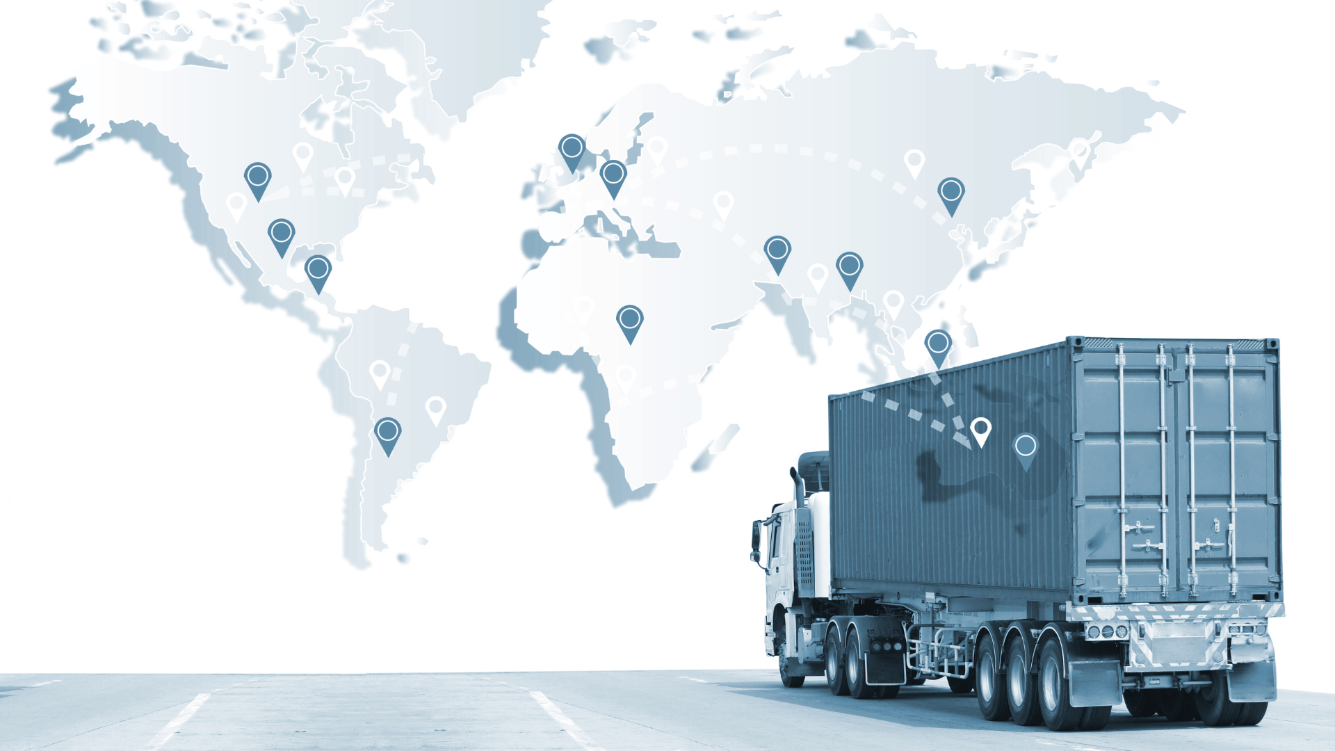 Technology background with world map and truck