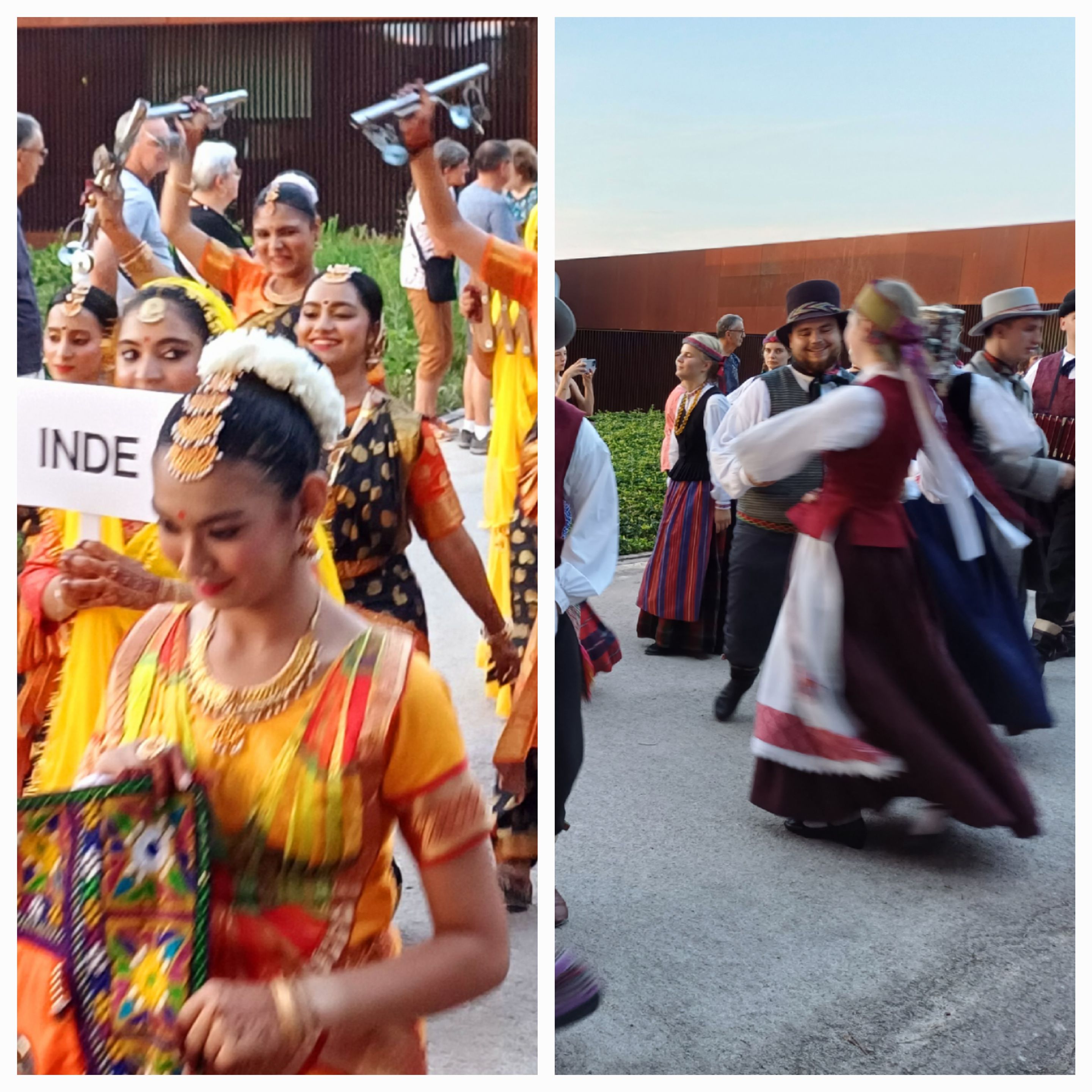 Desfile y baile de las delegaciones rumbo al escenario.
