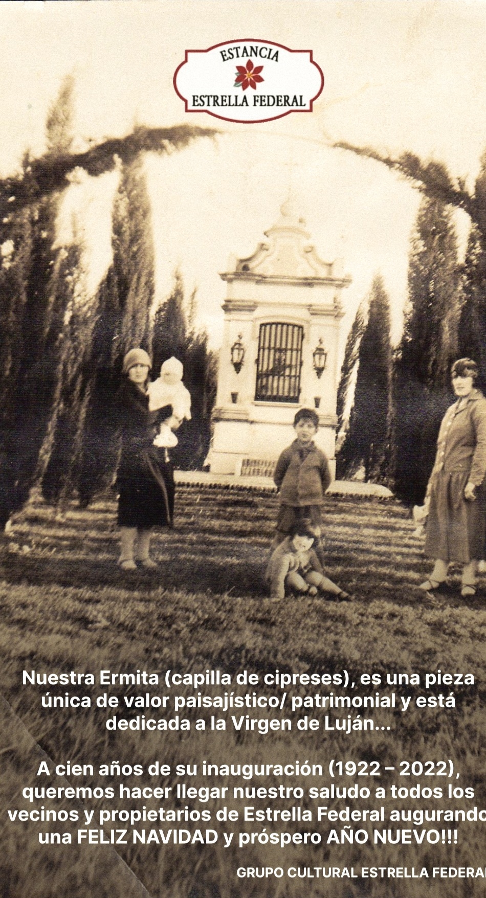 Tarjeta enviada a los vecinos de la Estancia Estrella Federal con motivo de las Fiestas.