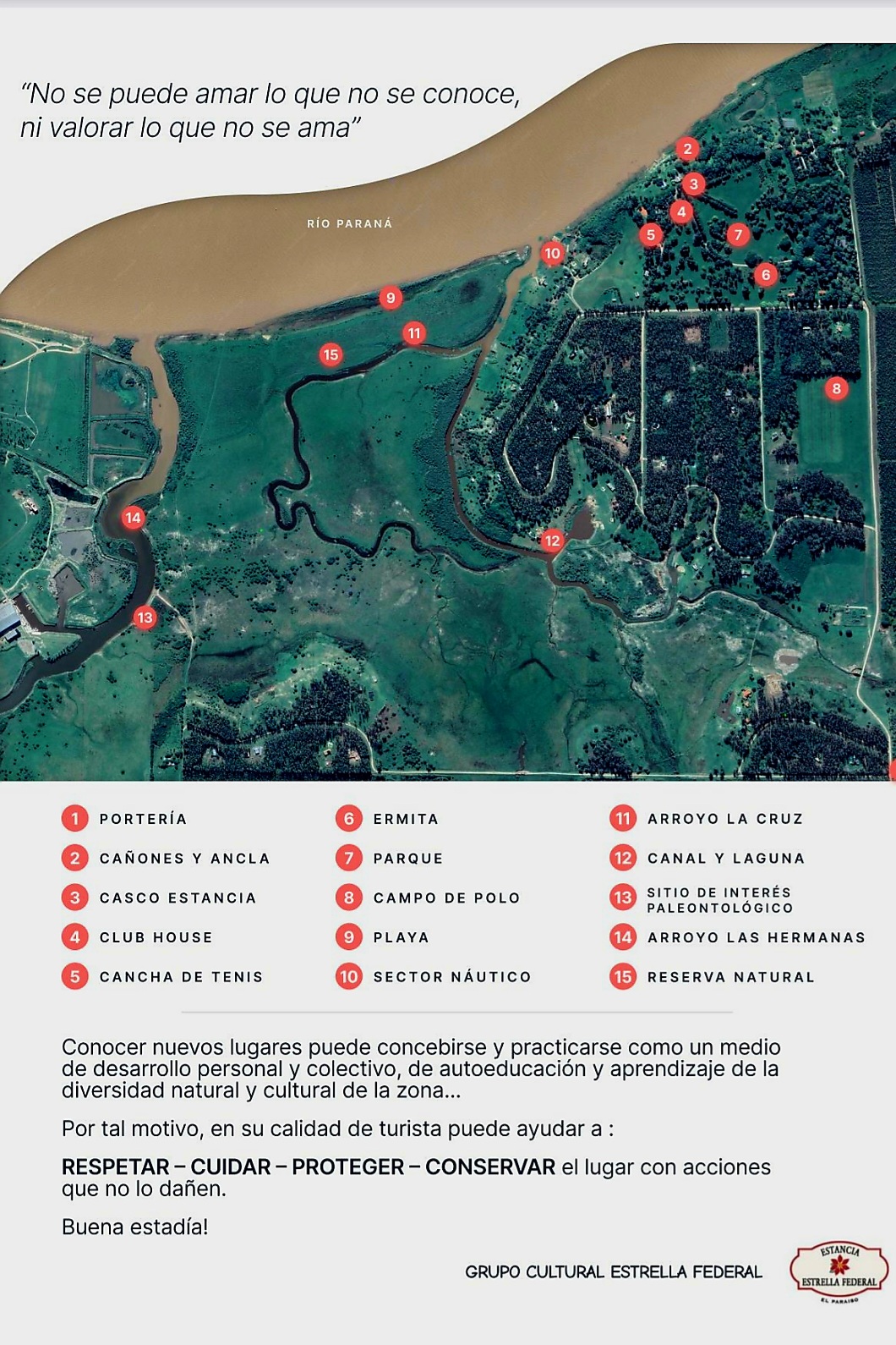 Mapa realizado por N. Calvelo. Se entregaba en la portería a los turistas que ingresaban al predio.