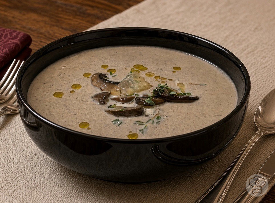 شوربة الفطر الغنية بالكريمة والزعتر الطازج