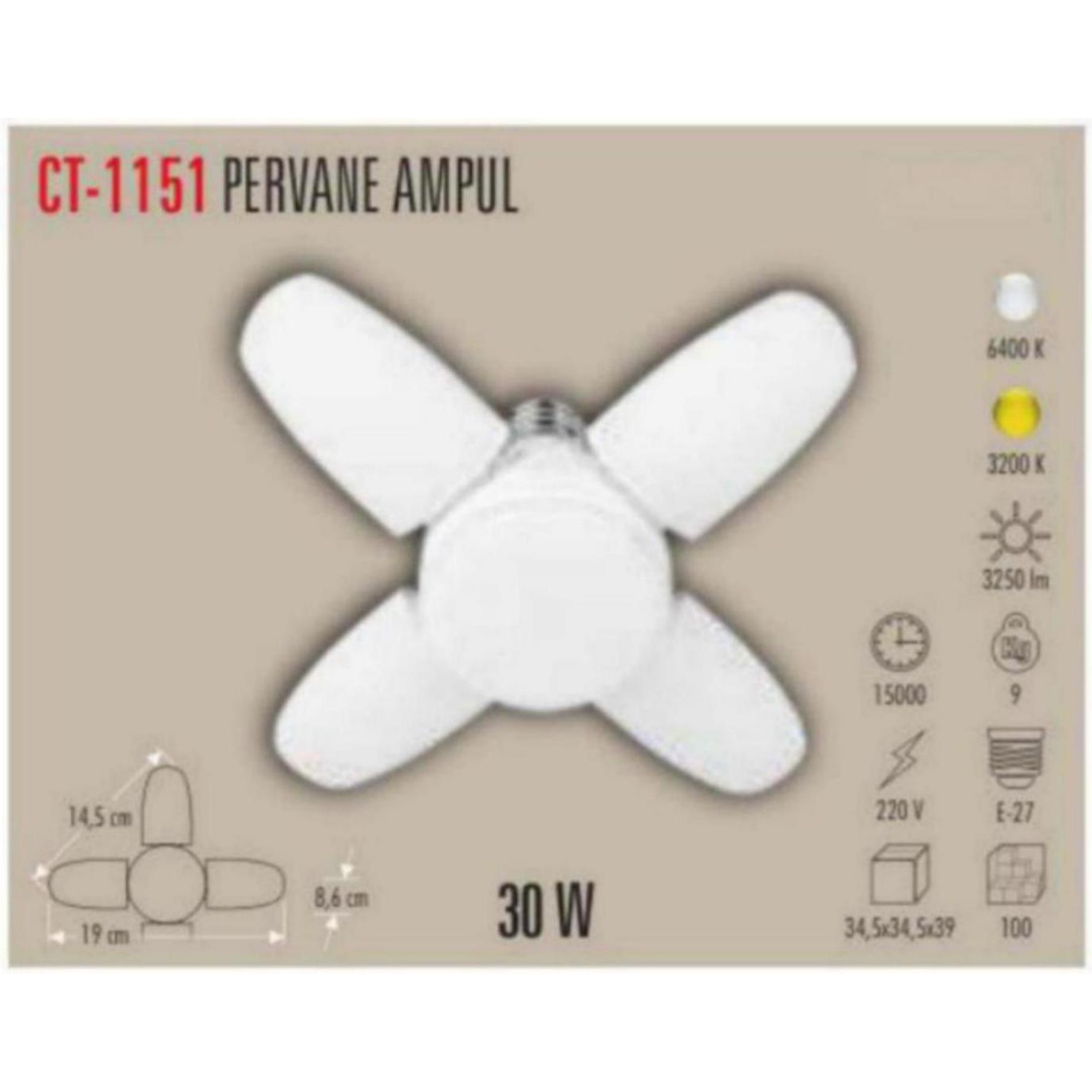 CT-1151_B Pervane Ampul 30W - Beyaz