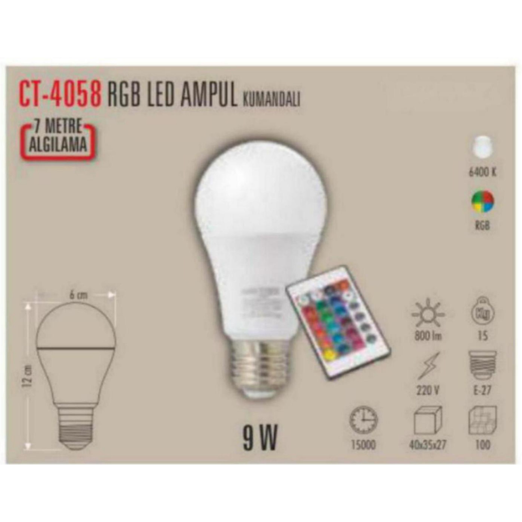 CT-4058_RGB RGB LED Ampul Kumandalı 9W - RGB