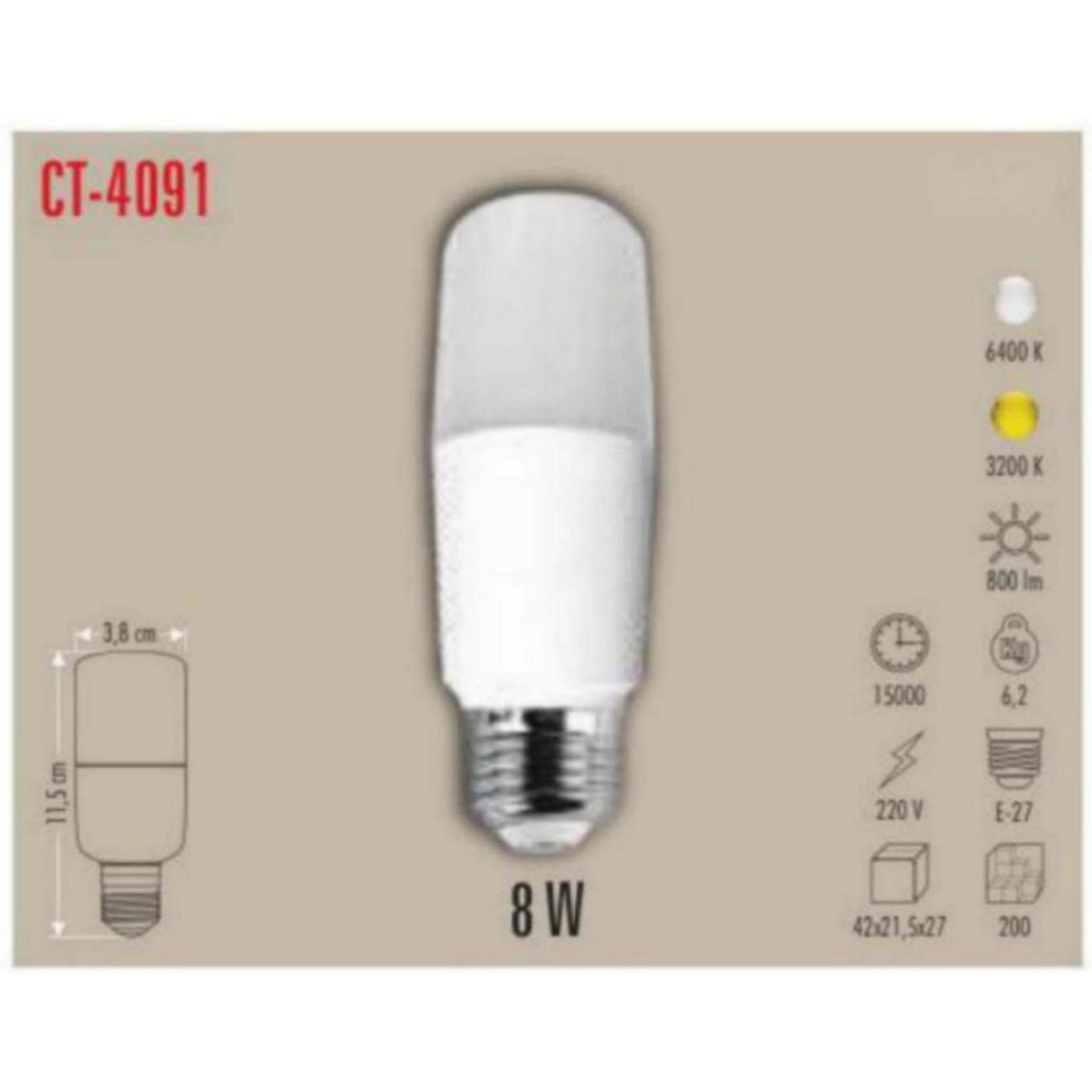 CT-4091_B LED Buji Ampul E27 8W - Beyaz