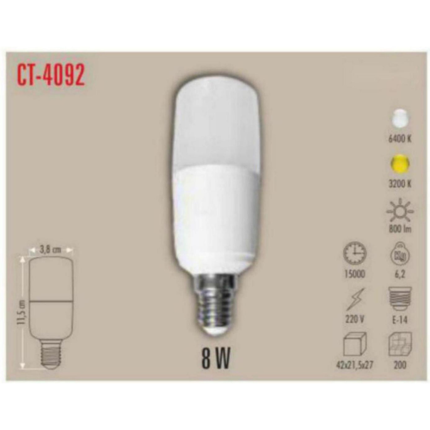 CT-4092_B LED Buji Ampul E14 8W - Beyaz