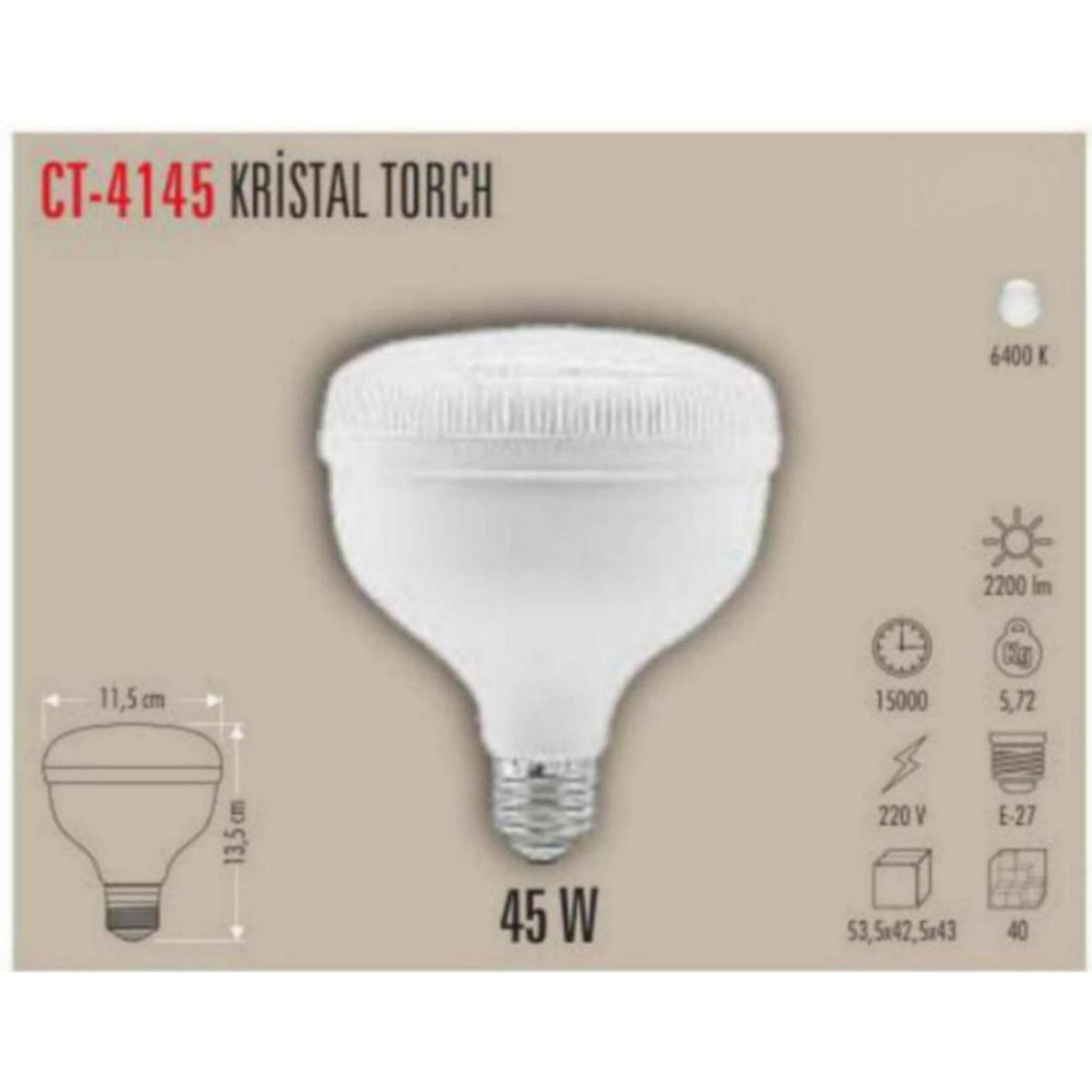 CT-4145_B Kristal Torch LED Ampul 45W - Beyaz