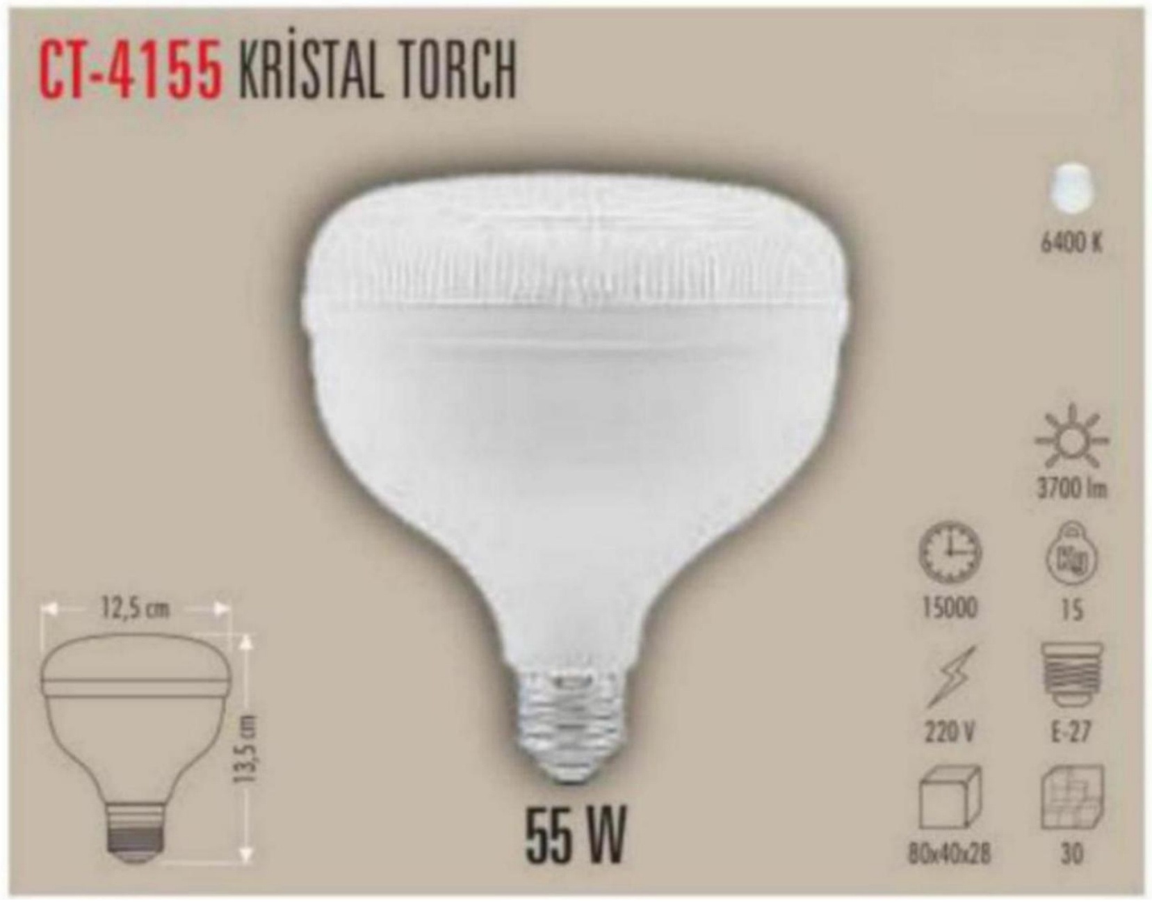 CT-4155_B Kristal Torch LED Ampul 55W - Beyaz