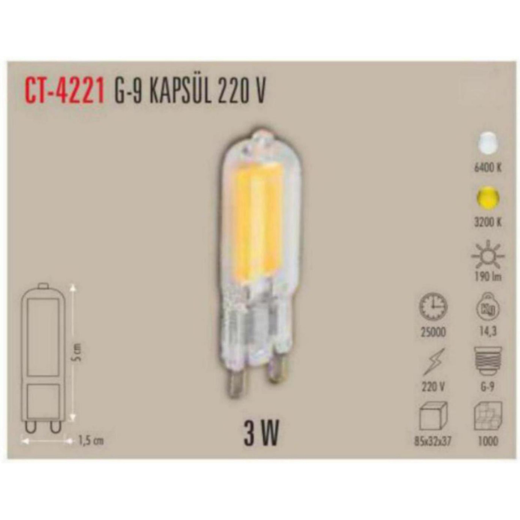 CT-4221_G G9 Kapsül Ampul 220V 3W - Gün Işığı