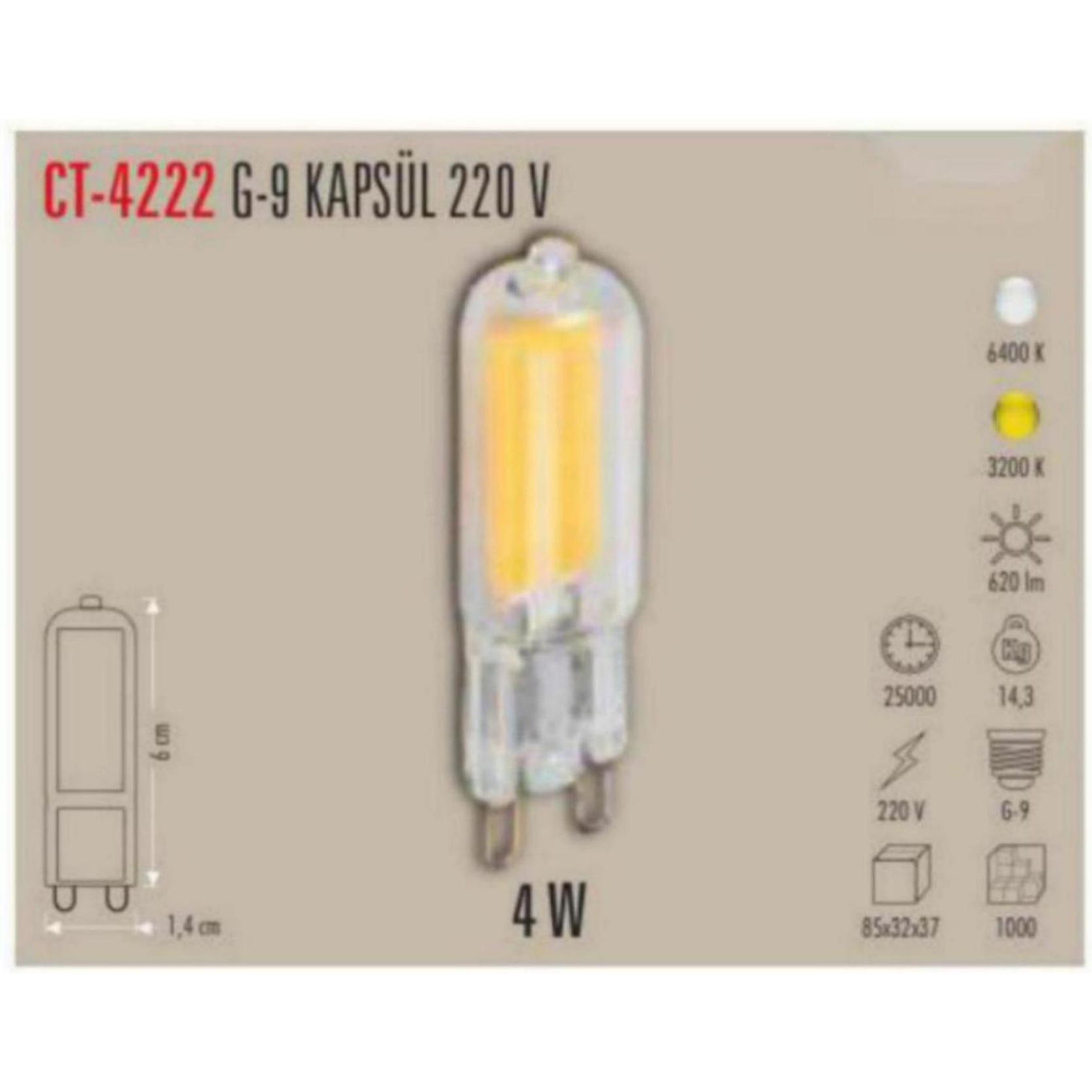 CT-4222_G G9 Kapsül Ampul 220V 4W - Gün Işığı