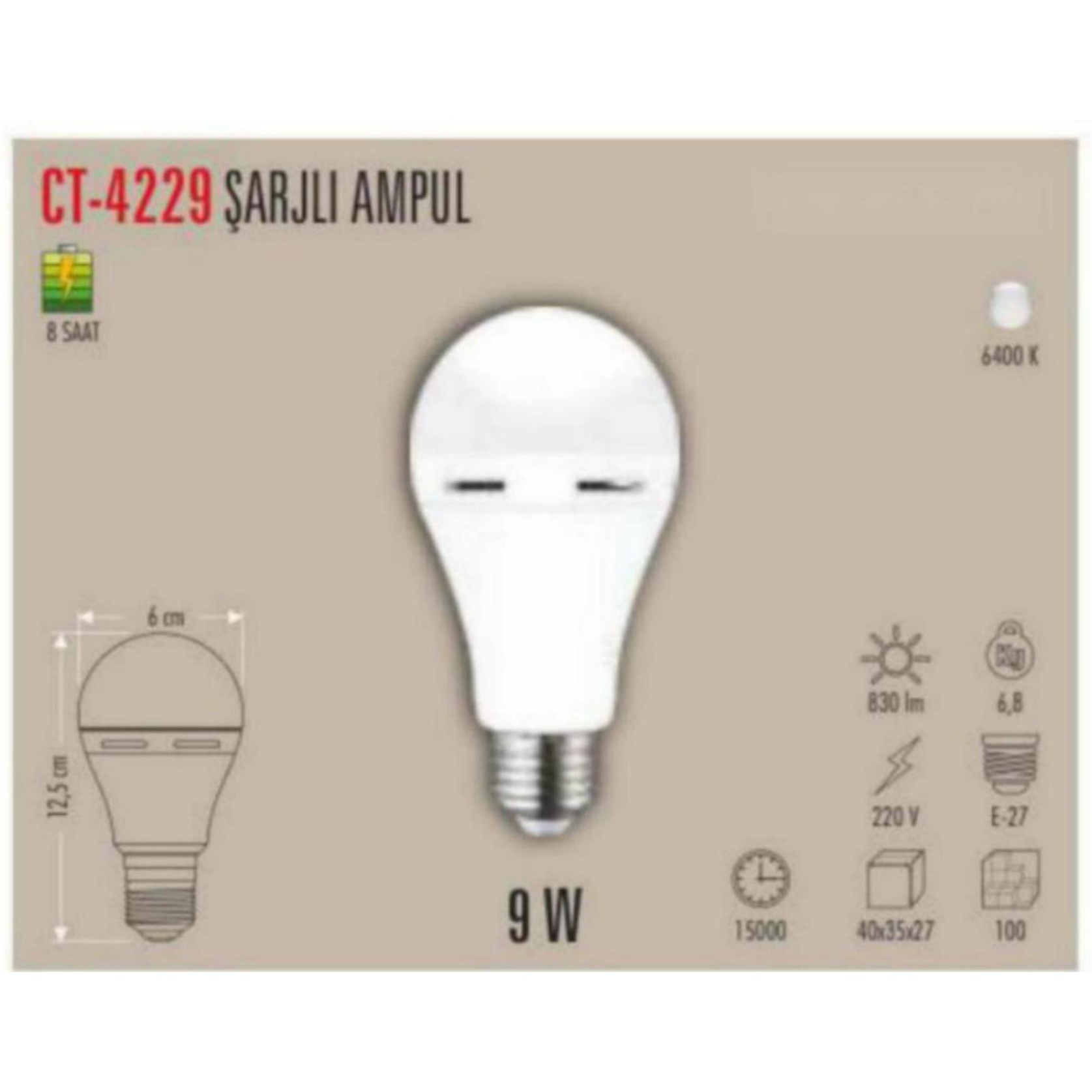 CT-4229_B Şarjlı LED Ampul 9W - Beyaz