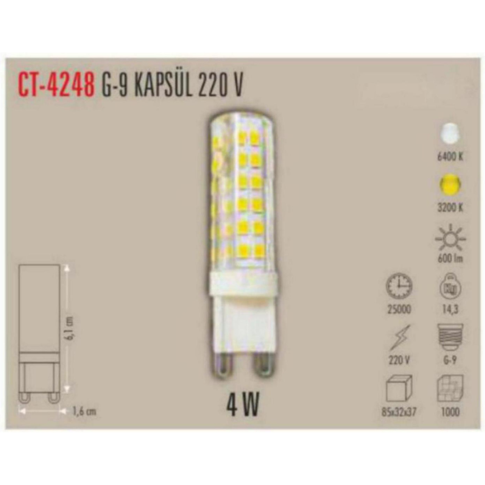 CT-4248_G G9 Kapsül Ampul 220V 4W - Gün Işığı
