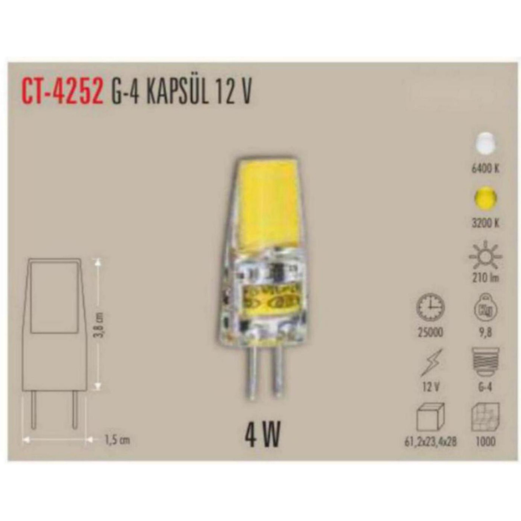 CT-4252_B G4 Kapsül Ampul 12V 4W - Beyaz