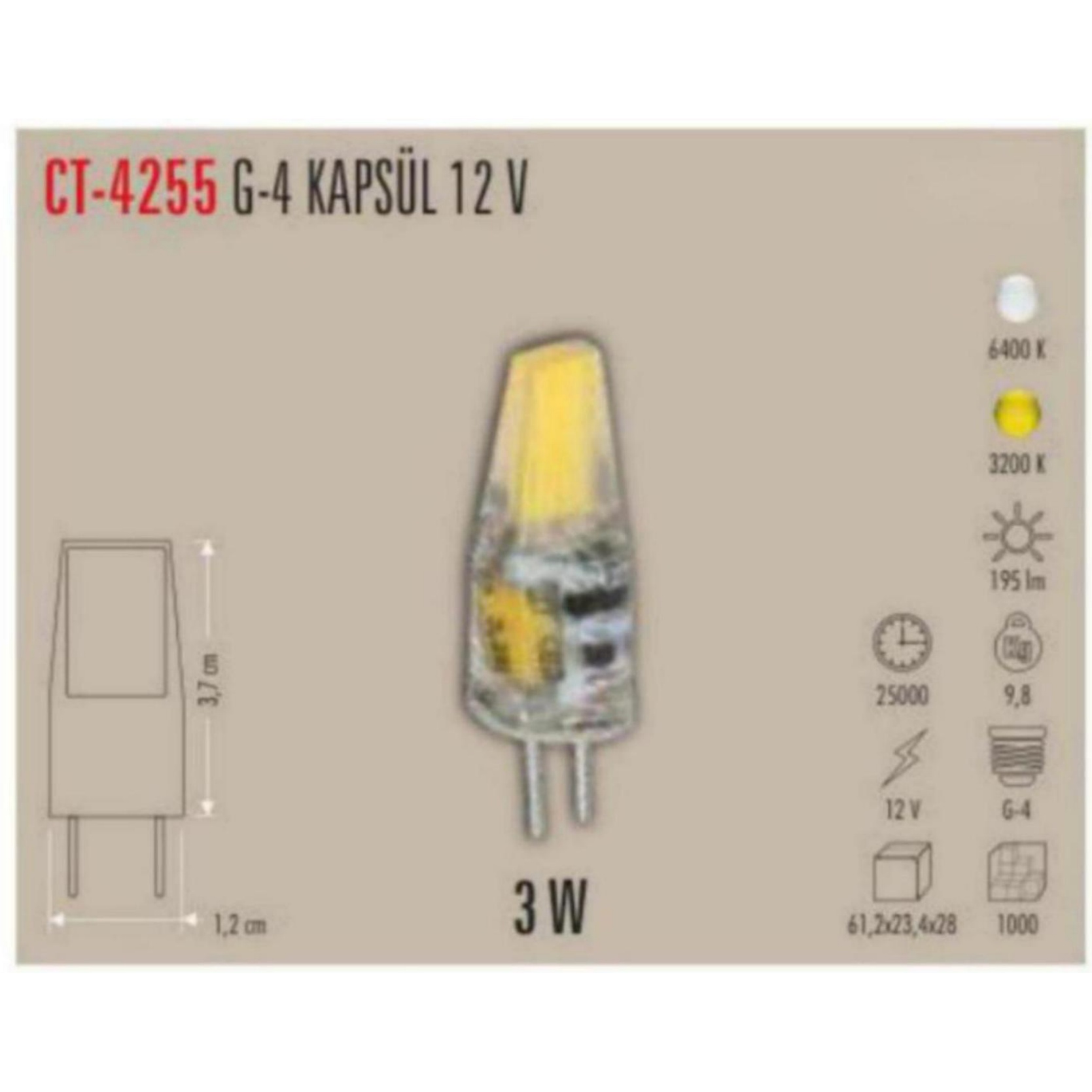 CT-4255_G G4 Kapsül Ampul 12V 3W - Gün Işığı