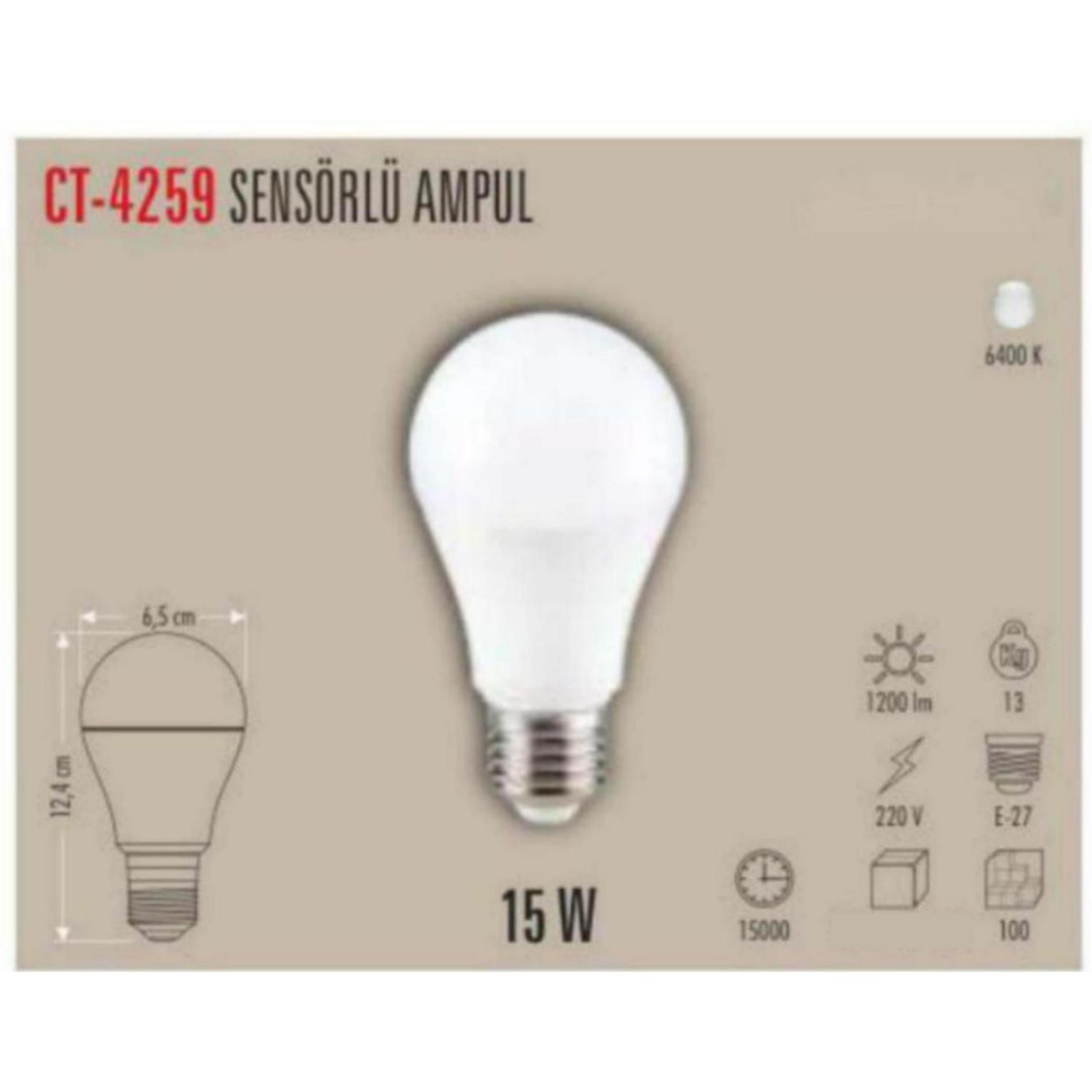 CT-4259_B Sensörlü LED Ampul 15W - Beyaz