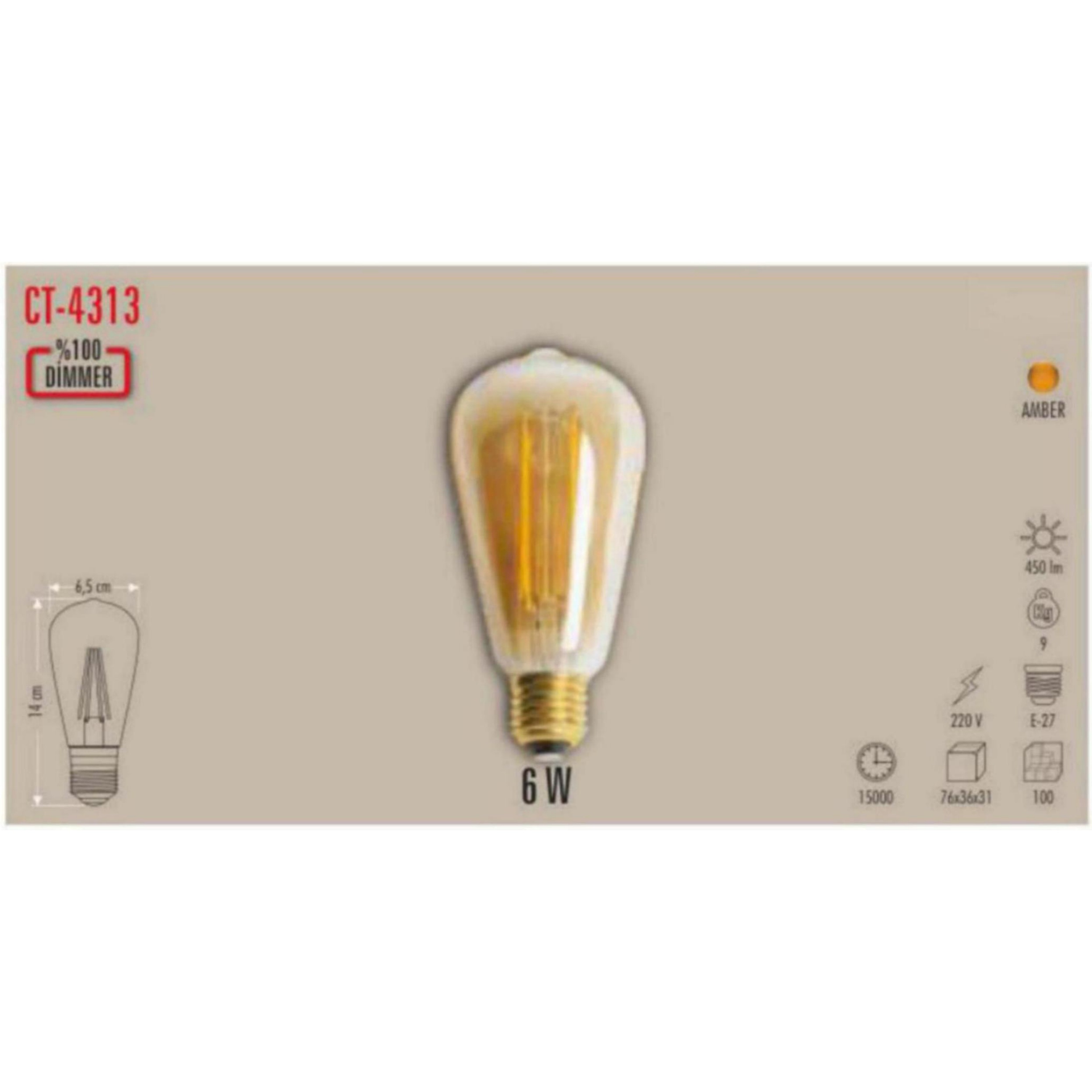 CT-4313 Dimmerli Filament LED Ampul 6W