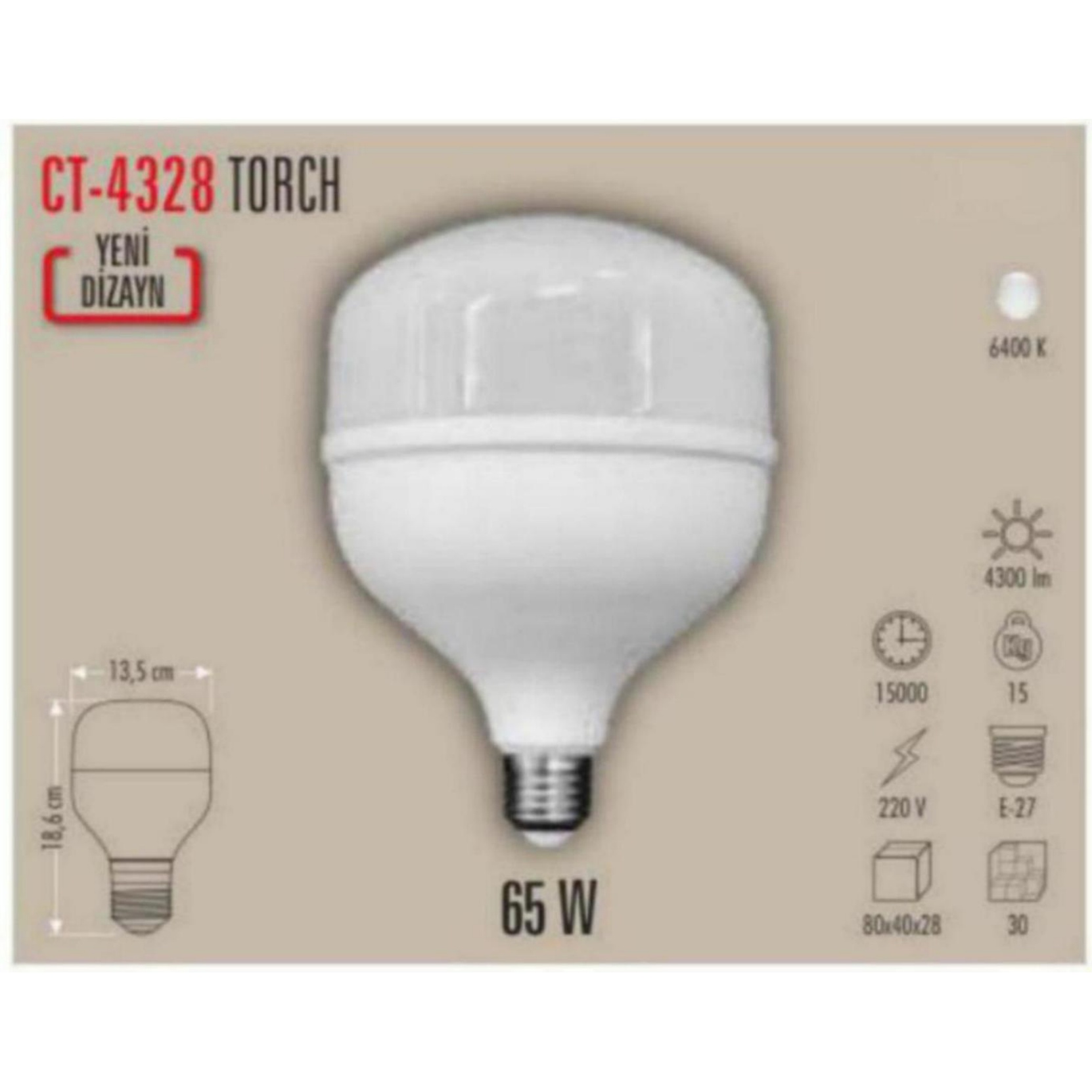 CT-4328_B Torch LED Ampul 65W - Beyaz