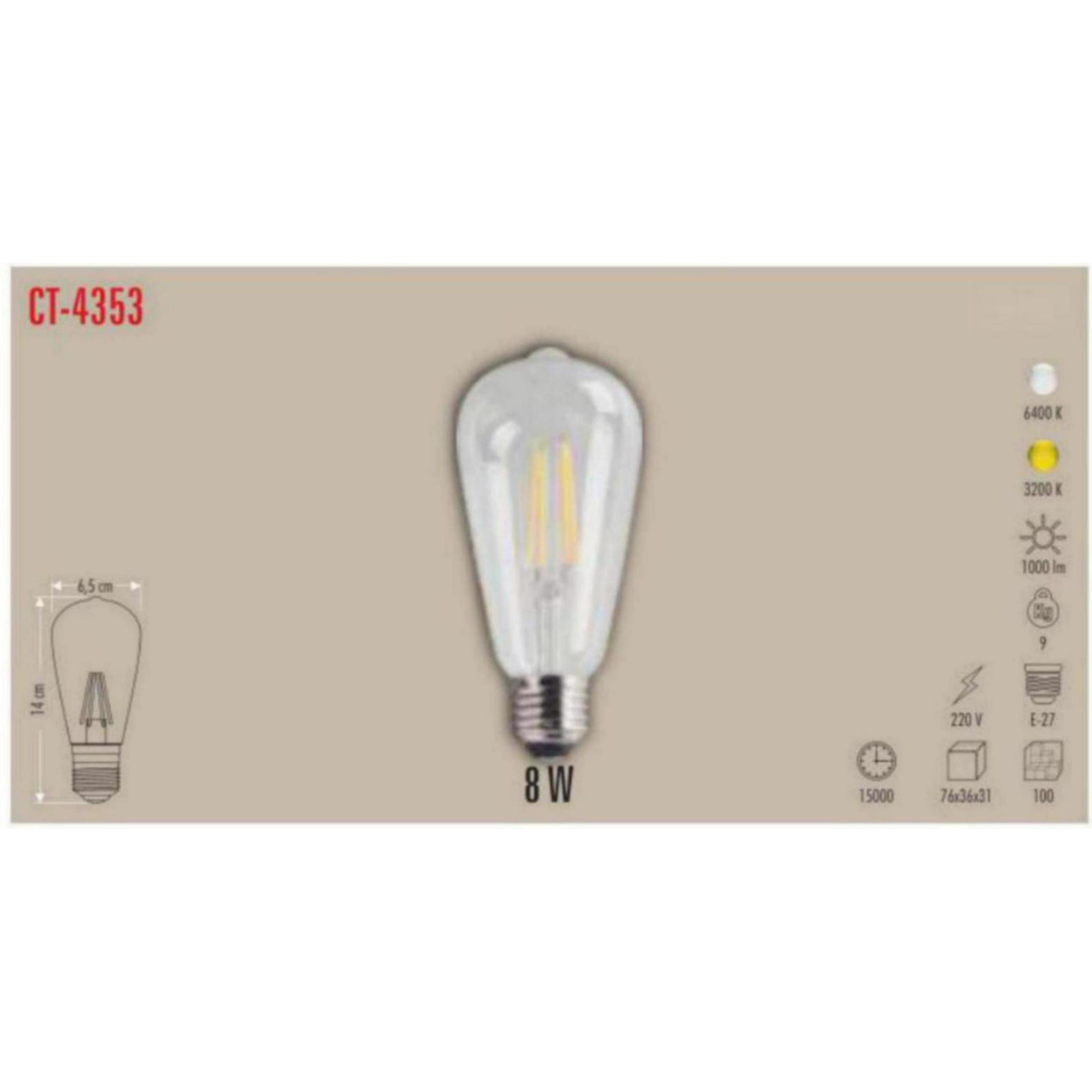CT-4353_B Filament LED Ampul 8W - Beyaz