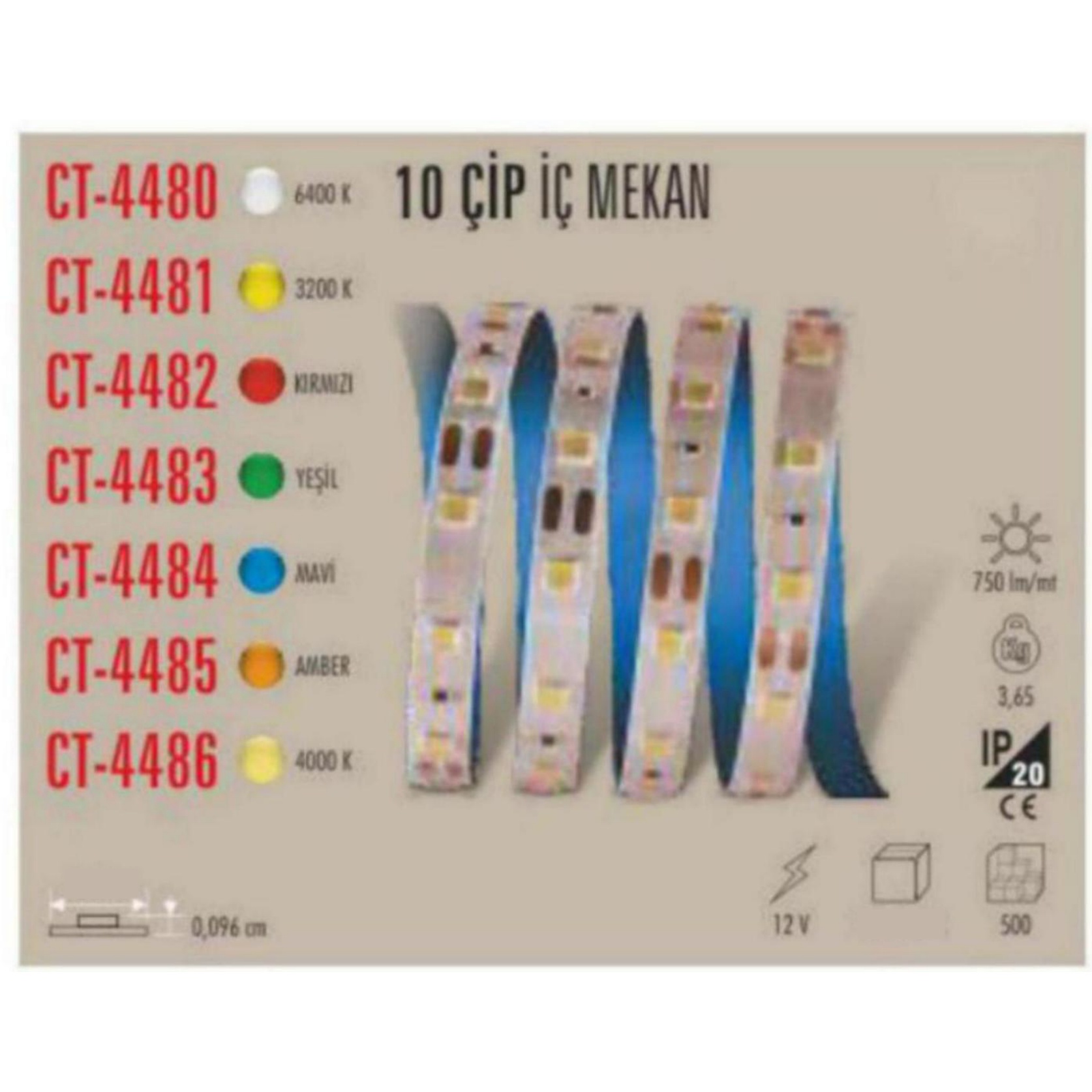 CT-4481 10 Çip İç Mekan Şerit LED - Gün Işığı 12V