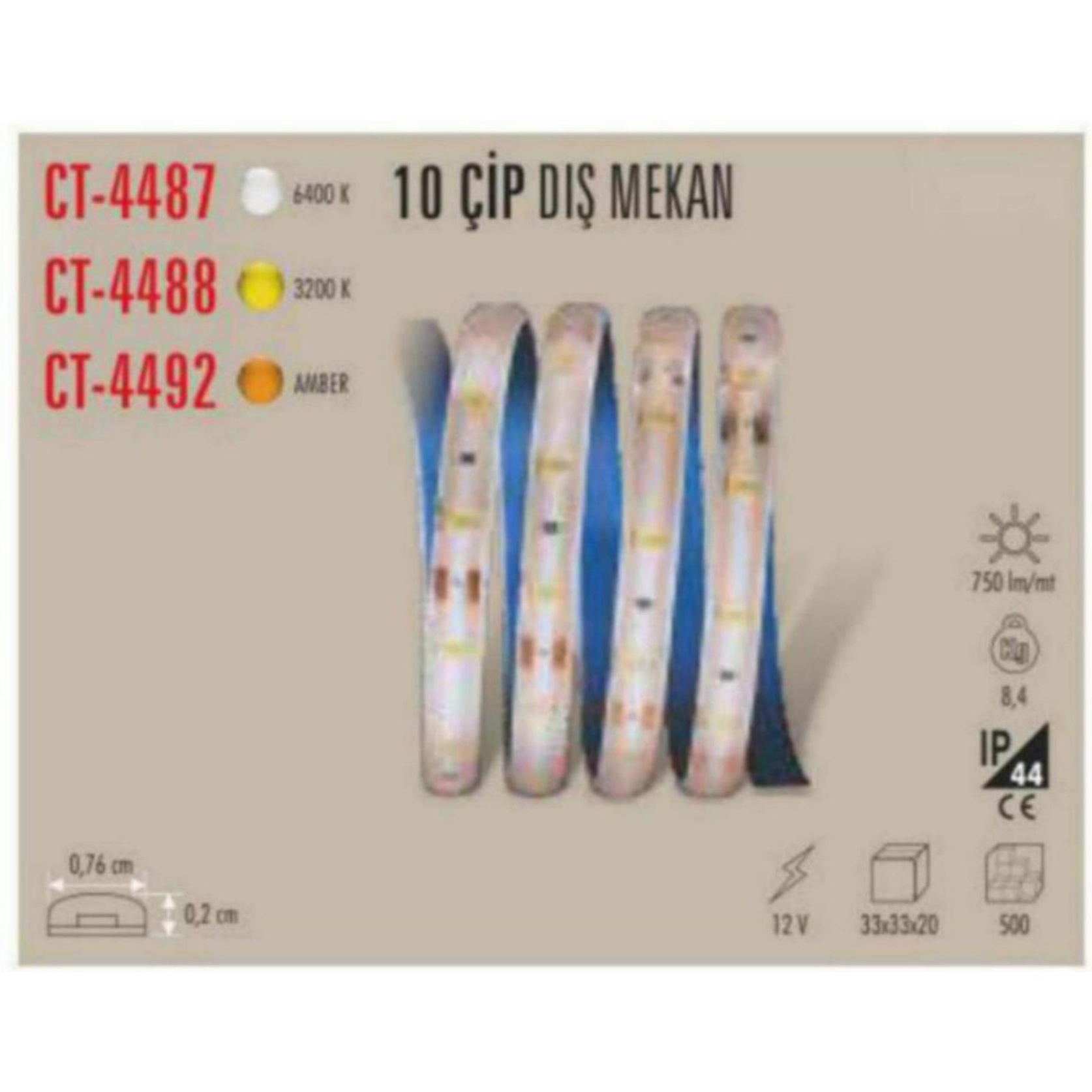 CT-4487 10 Çip Dış Mekan Şerit LED - Beyaz 12V