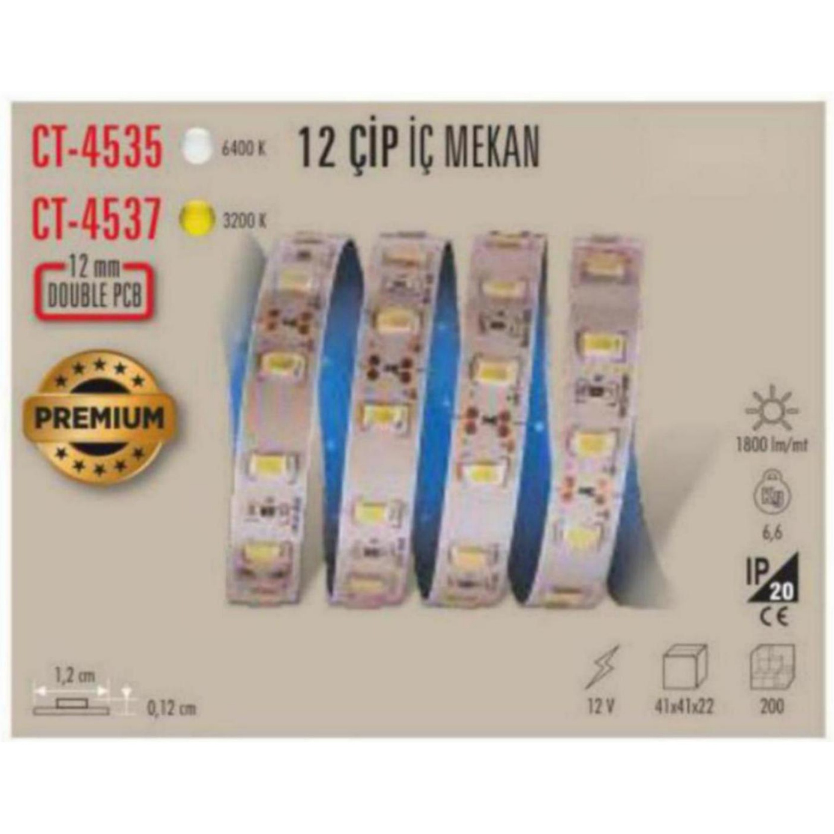 CT-4537 12 Çip İç Mekan Şerit LED - Gün Işığı 12V