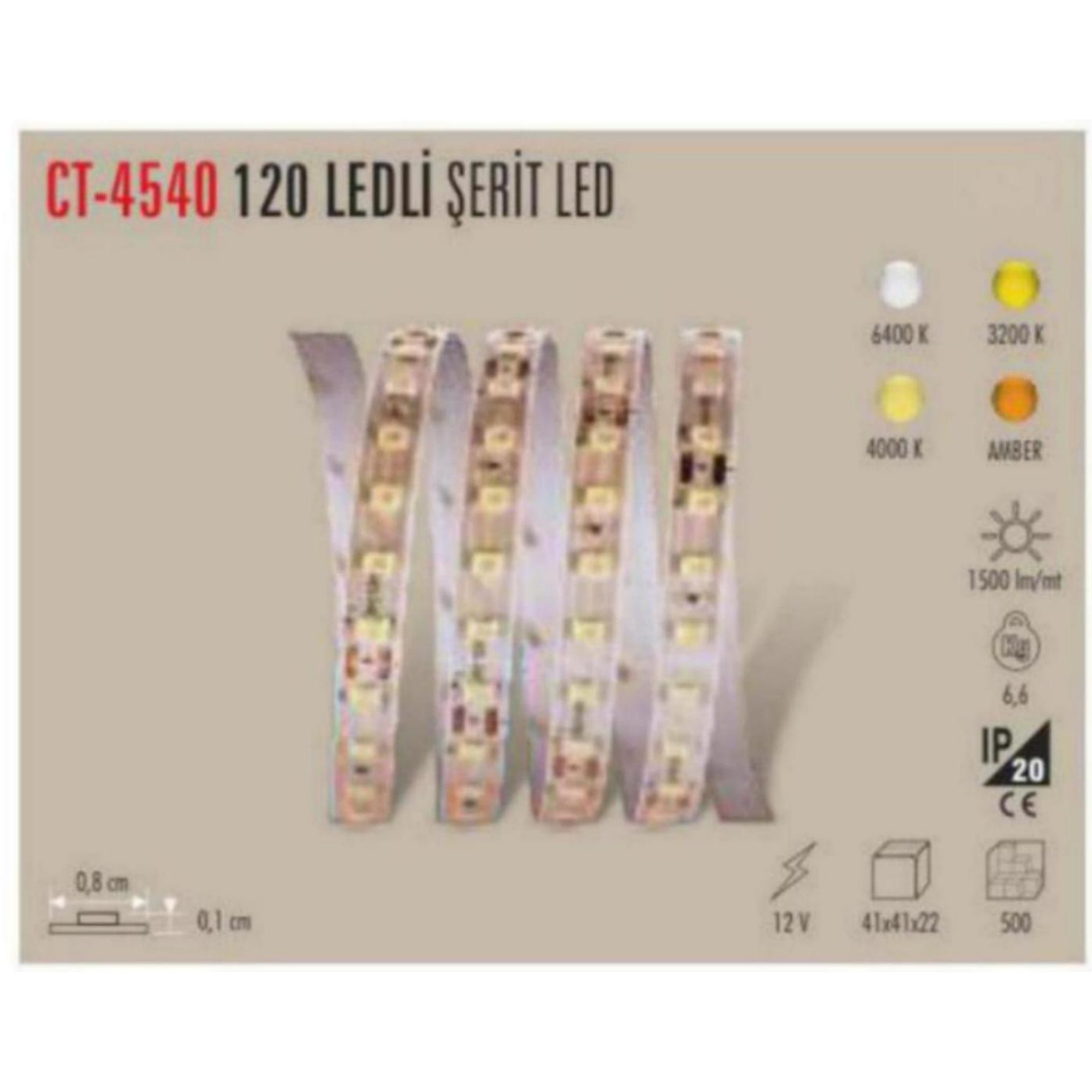 CT-4540_4000K 120 LEDli Şerit LED 4000K-12V - Ilık Beyaz