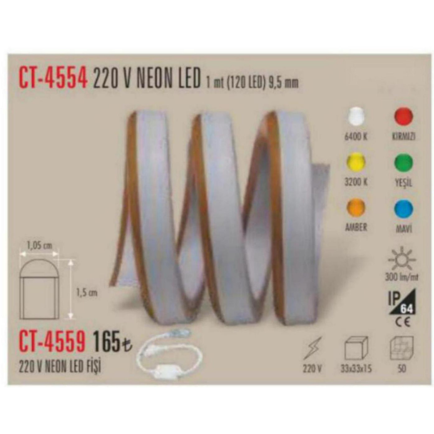 CT-4554_K 220V Neon LED  (120 LED)-Kırmızı