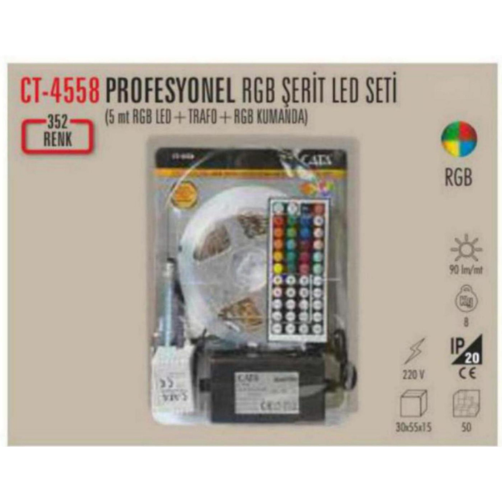 CT-4558 Profesyonel RGB Şerit LED Seti (5 mt)