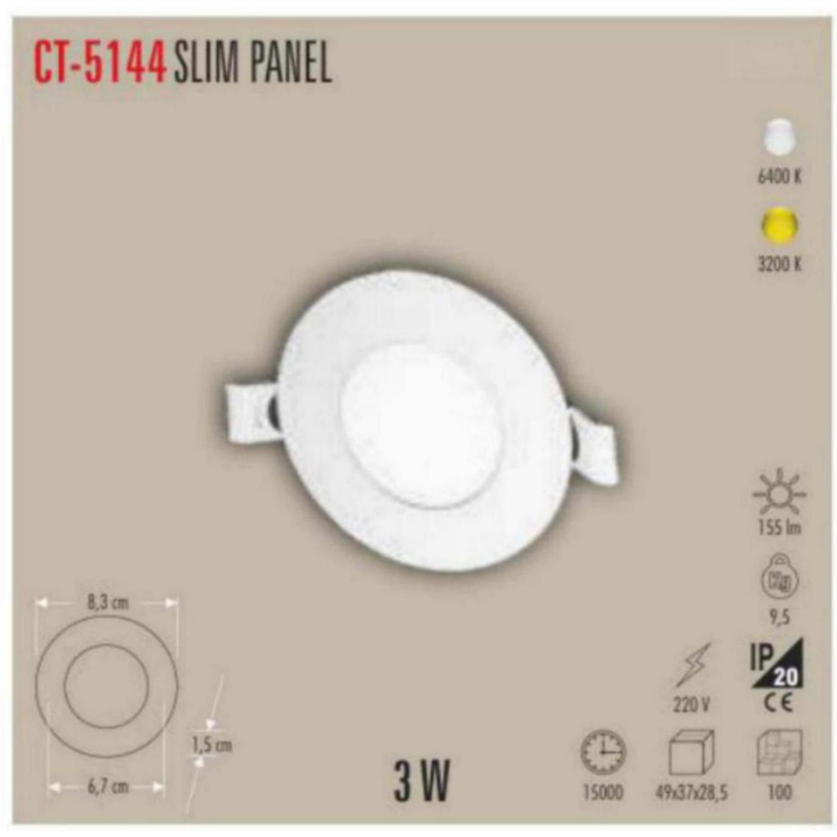 CT-5144_B Slim LED Panel 3W - Beyaz
