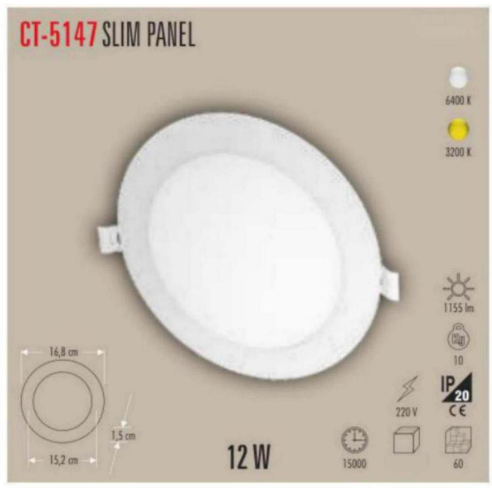 CT-5147_G Slim LED Panel 12W - Gün Işığı