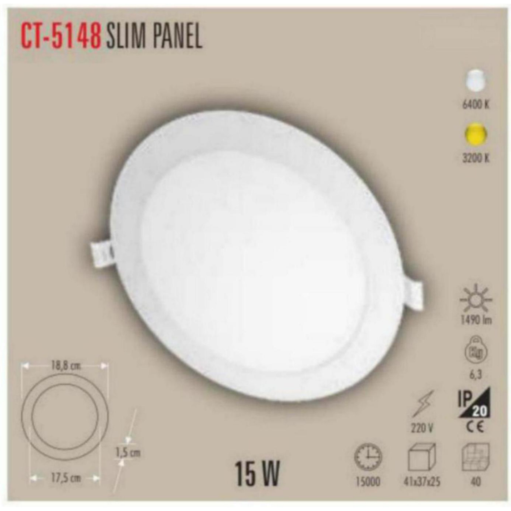 CT-5148_G Slim LED Panel 15W - Gün Işığı