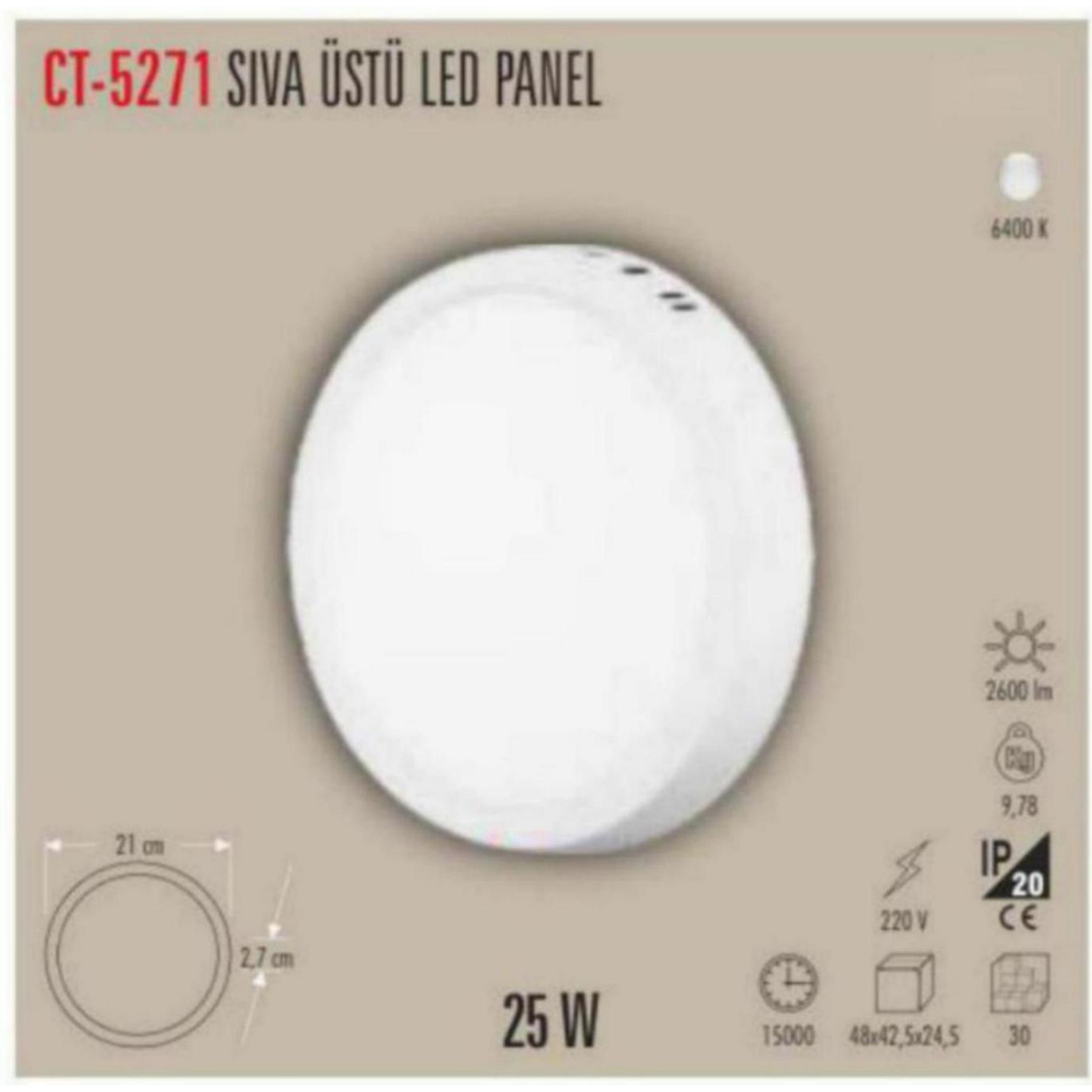 CT-5271_G Yuvarlak Sıvaüstü LED Panel 25W - Gün Işığı